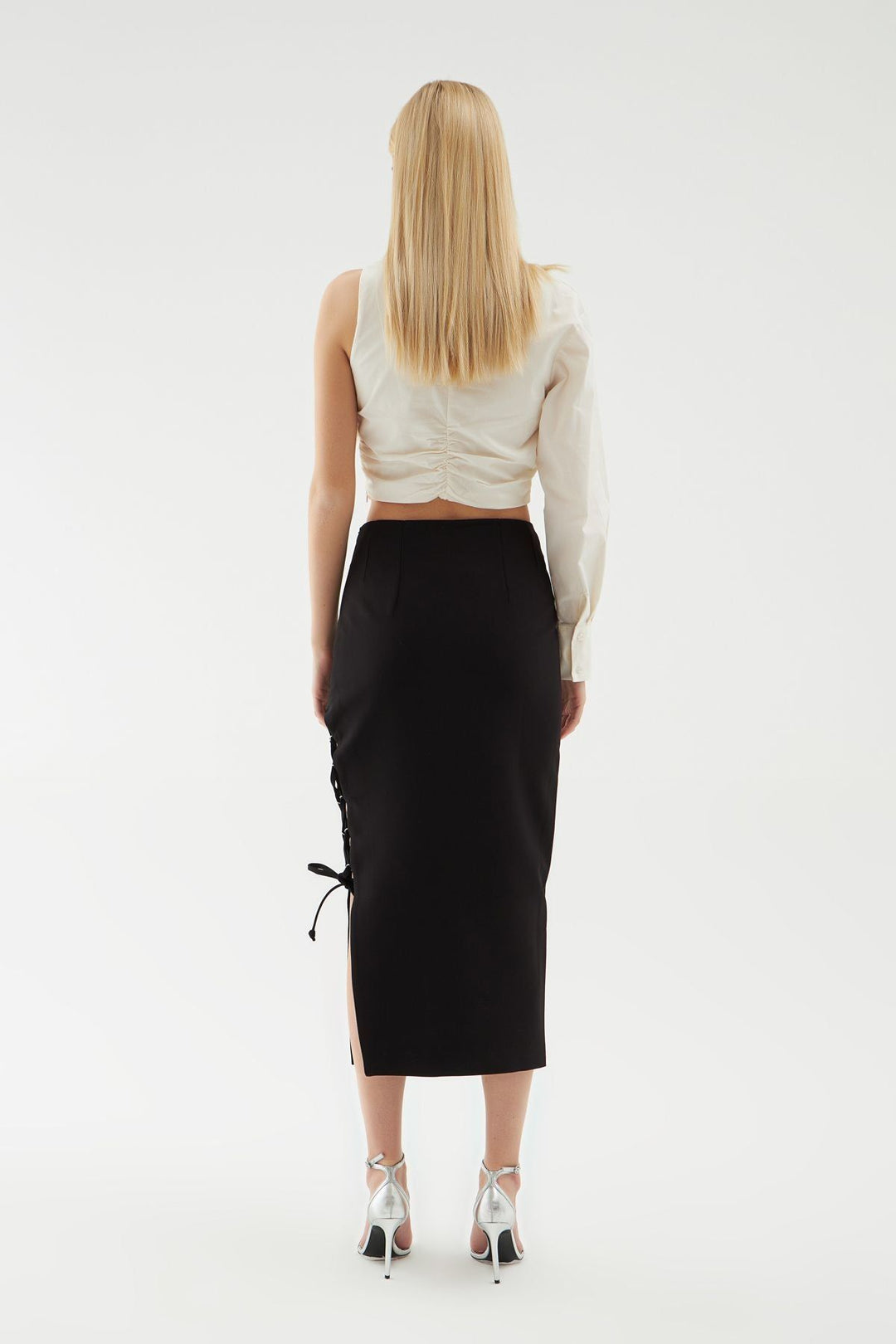 Tie Tie Detailed Midi Skirt Black