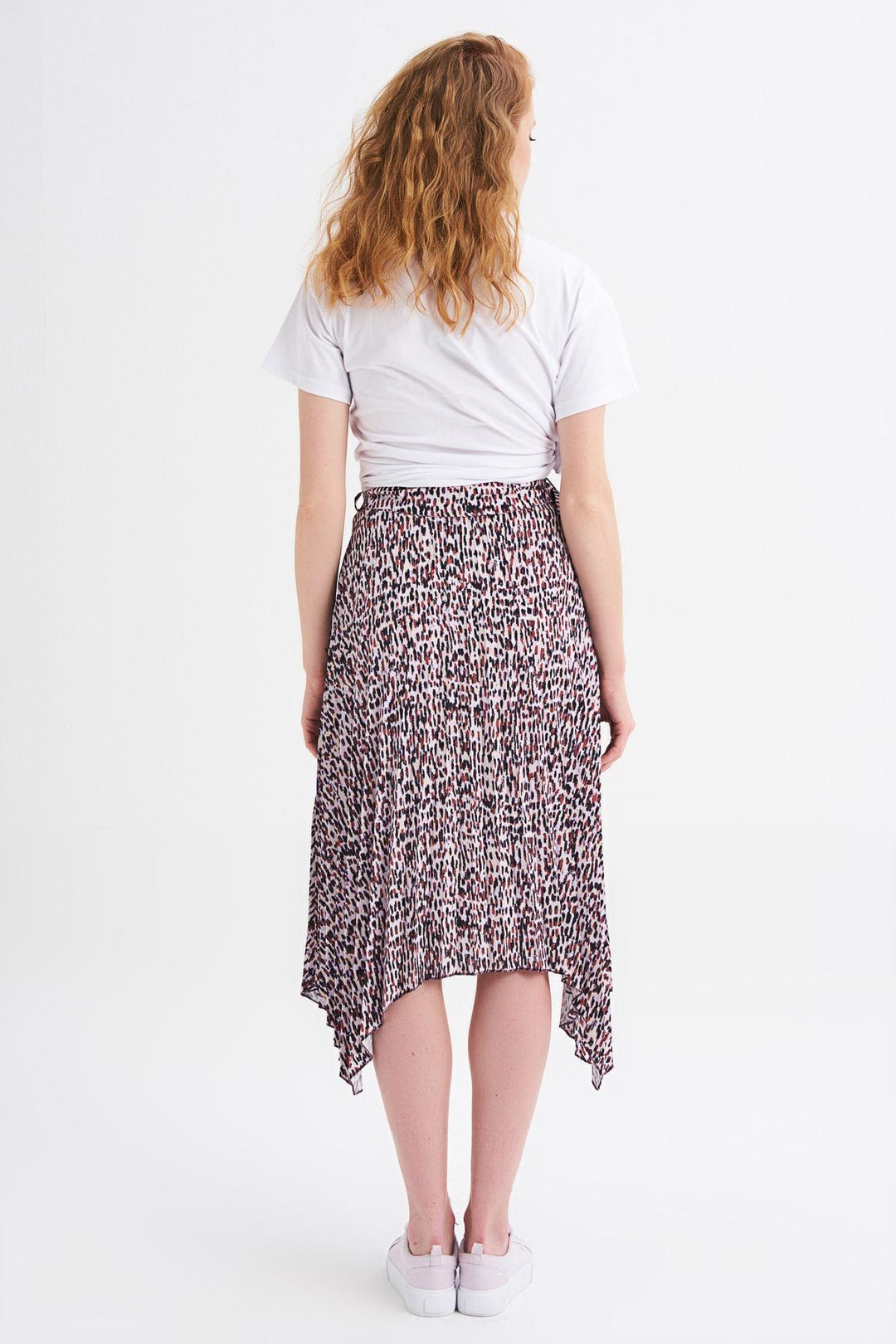 Pleated Belt Detailed Asymmetrical Skirt Lilac