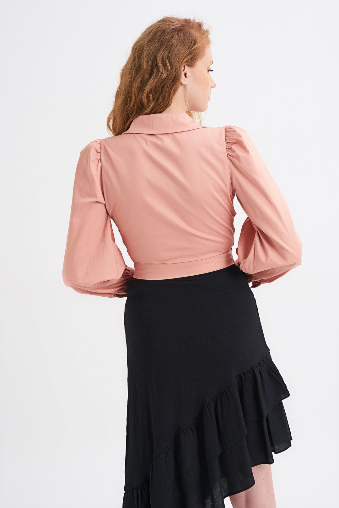 Önü Düğmeli Balon Kol Gömlek Somon