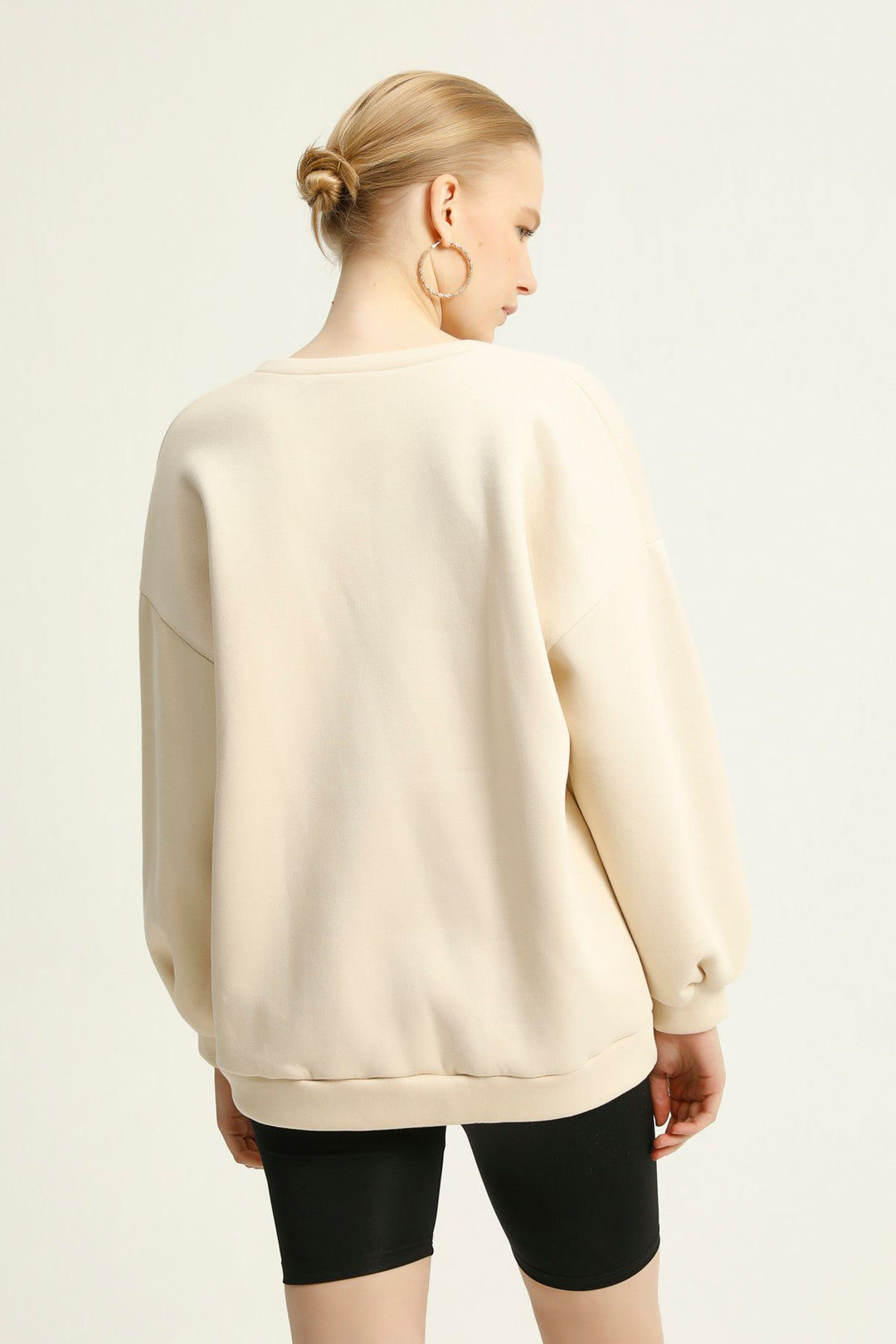 V Neck Sweatshirt Beige