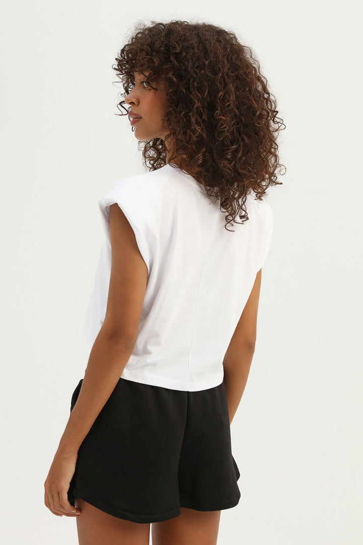 Vatkalı Basic Crop Tişört Beyaz