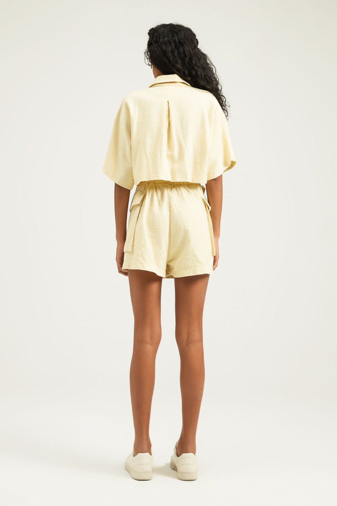 Tie Waist Short Sleeve Jumpsuit Yellow