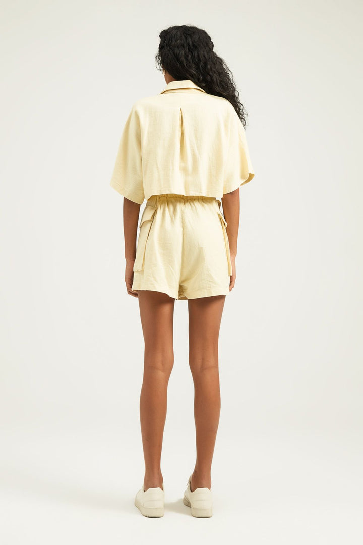 Tie Waist Short Sleeve Jumpsuit Yellow