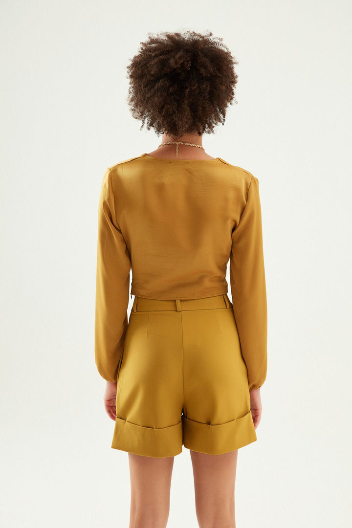 Decollete Detailed V-Neck Blouse Olive