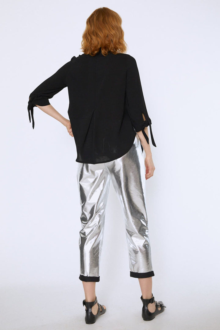 V-Neck Shirt with Tied Sleeves Black