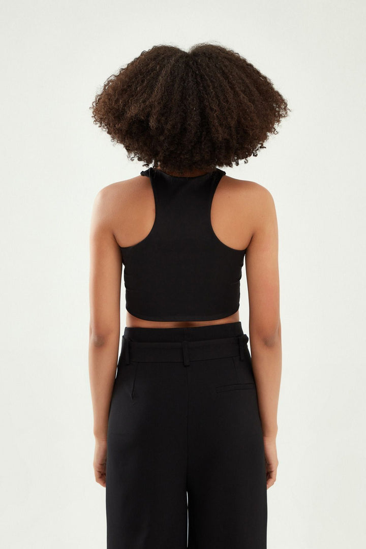 Dekolteli Halter Yaka Bluz Siyah