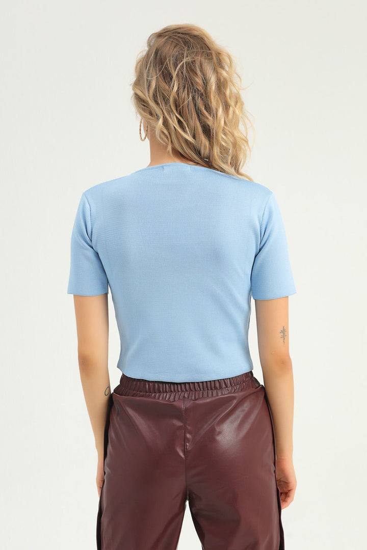 Short Sleeve Crop Knitwear Blue