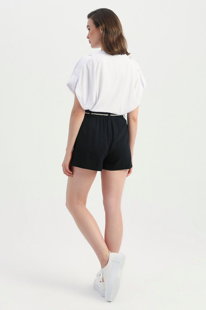 Straw Rope Belt Shorts Black