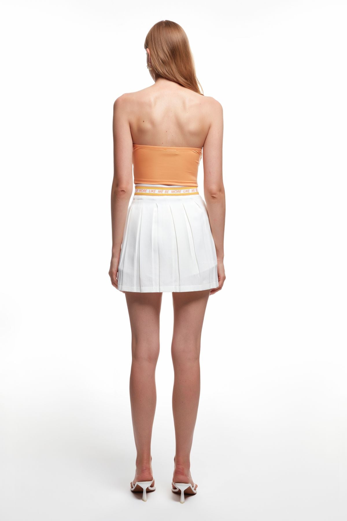 Ecru Ecru Pleated Mini Skirt With Elastic Waist