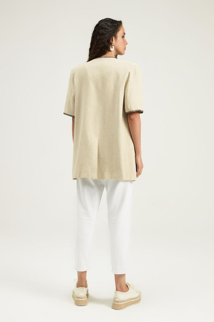 Double Breasted Linen Jacket Beige