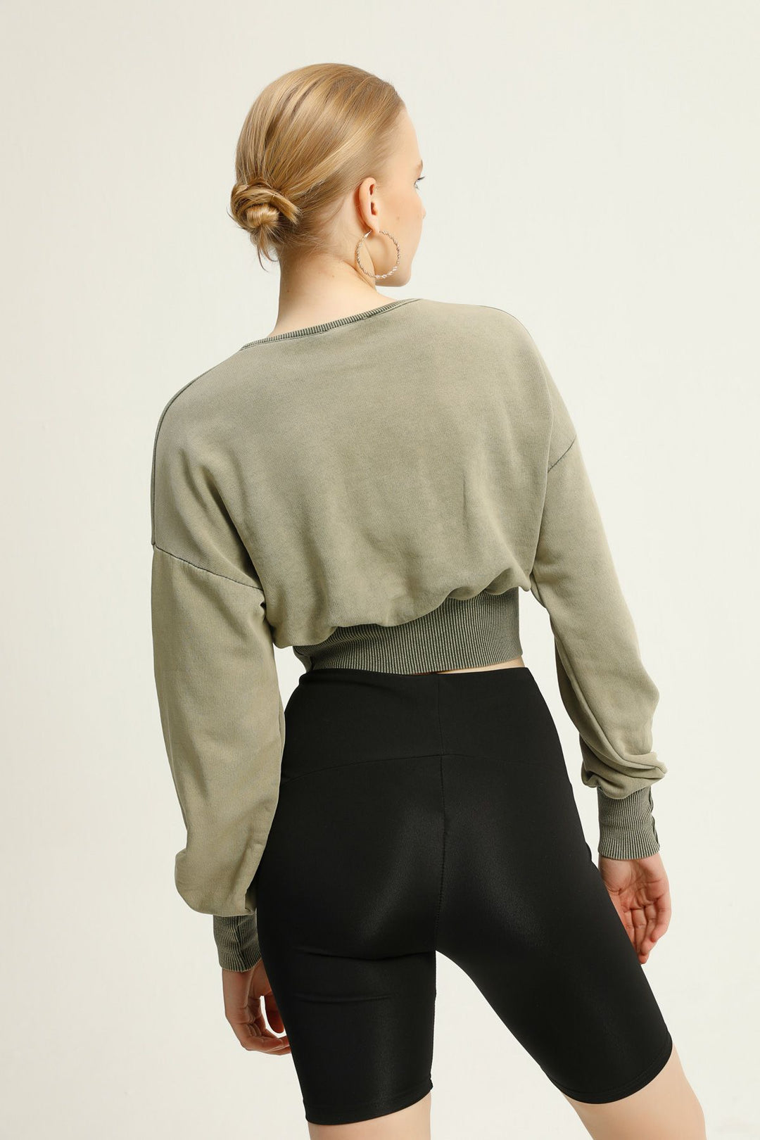 Printed Crop Sweatshirt Khaki