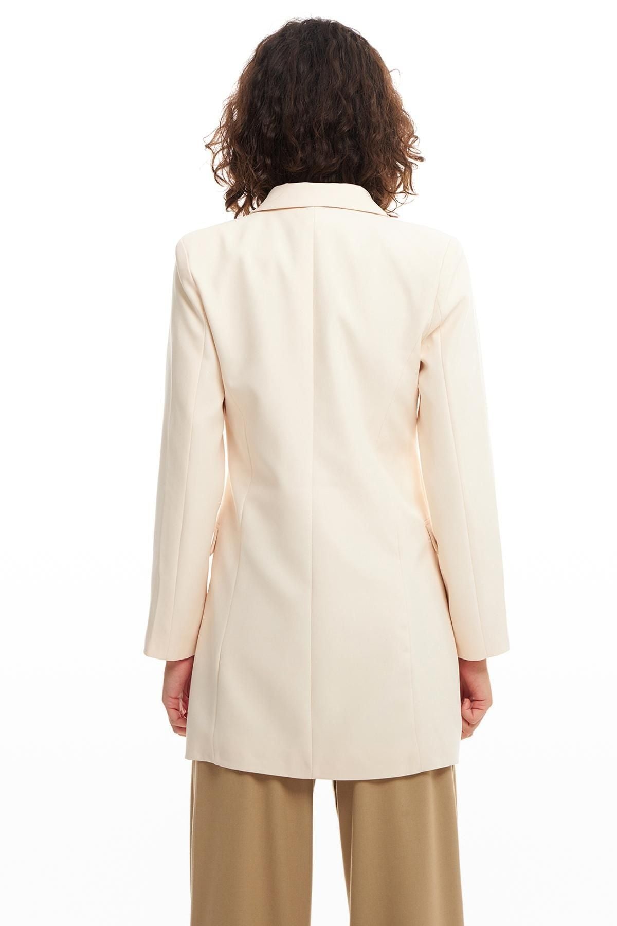 Double Breasted Collar Jacket Dress Bone