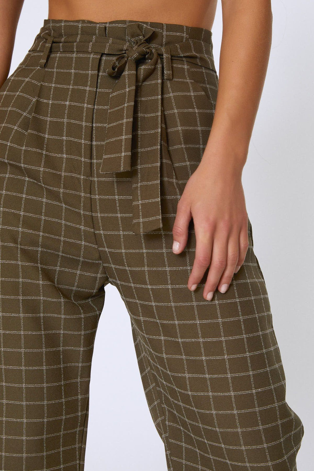 Waist Belted Wide Leg Trousers Khaki