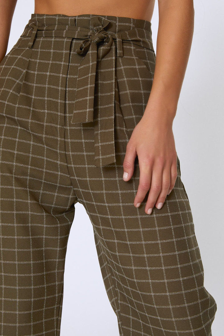 Waist Belted Wide Leg Trousers Khaki