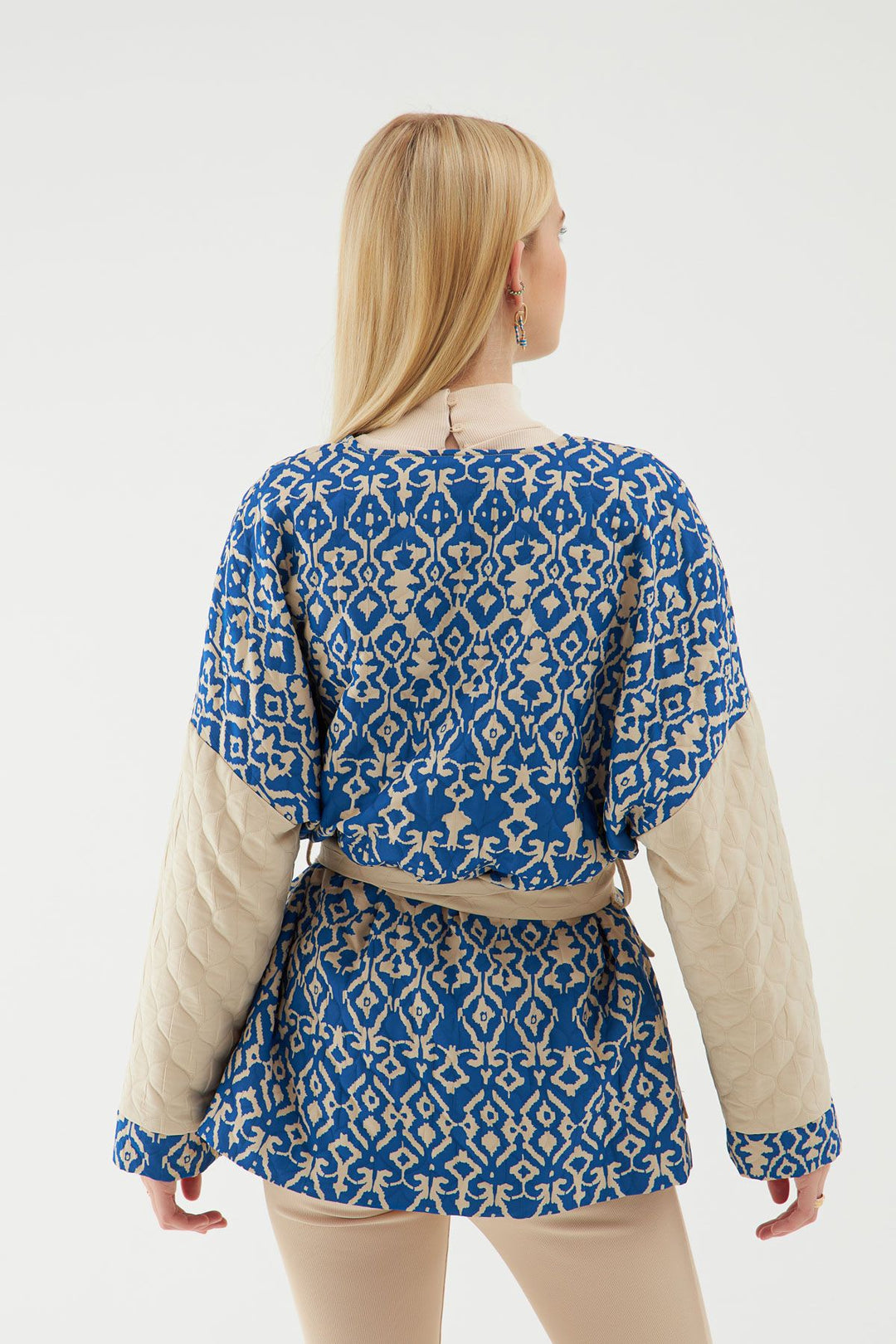 Tie Waist Quilted Jacket Blue