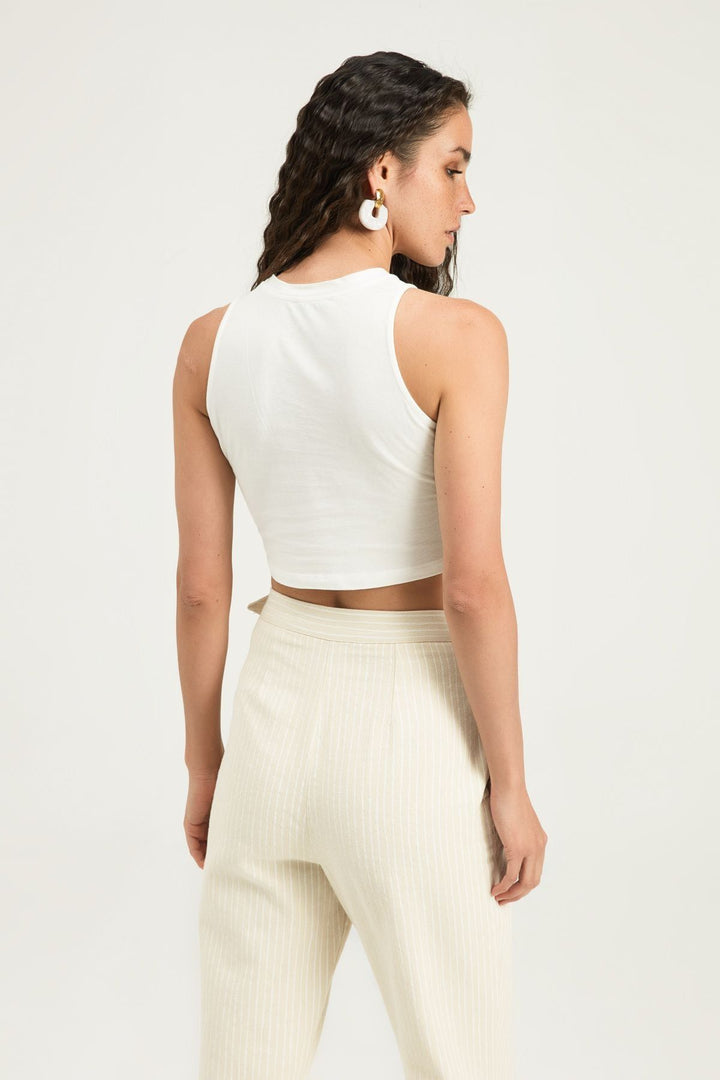 Decollete Detailed Zippered Sleeveless T-Shirt White