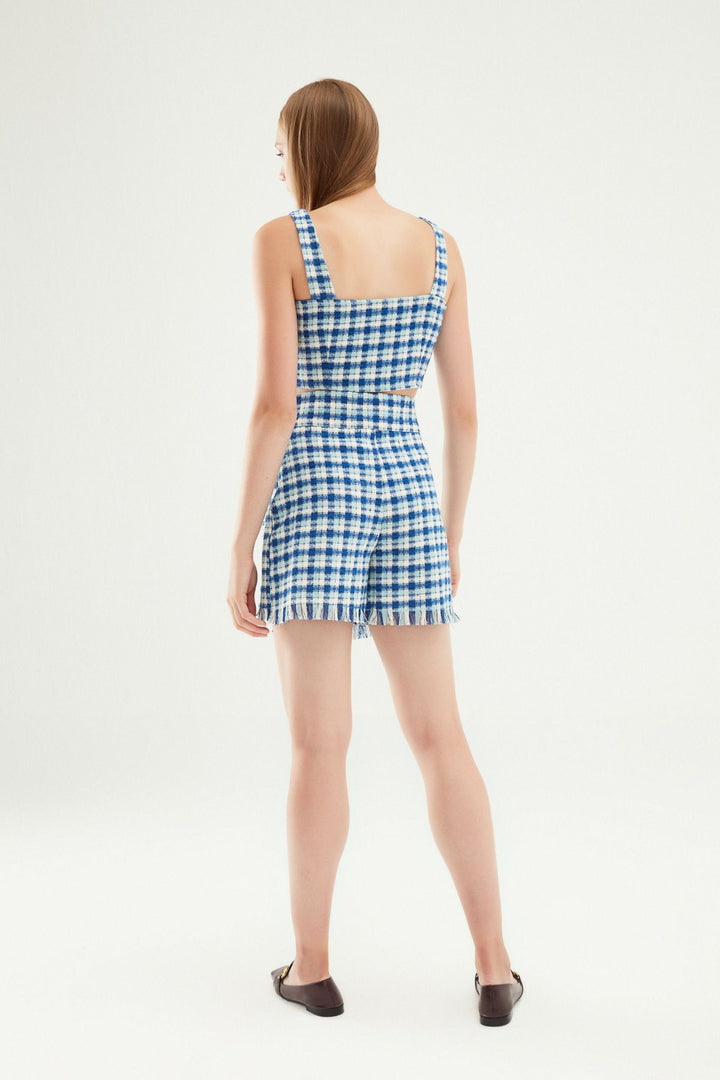 Wrapped Striped Tweed Shorts Skirt Blue