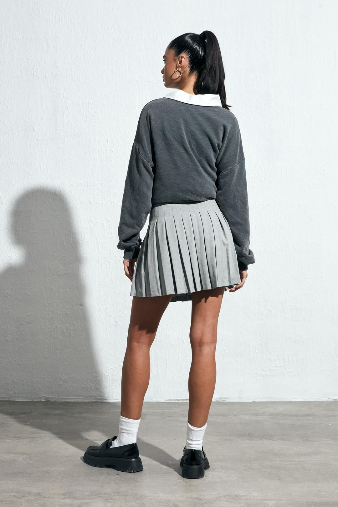 Pleated Mini Skirt Gray