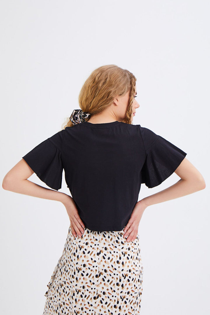 Frilly Crop T-Shirt Black