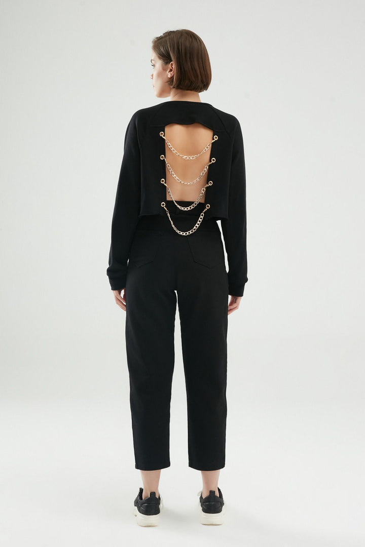 Yüksek Bel Gabardin Pantolon Siyah