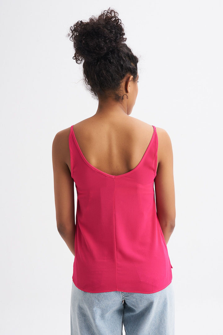 Rope Strap V-Neck Blouse Fuchsia