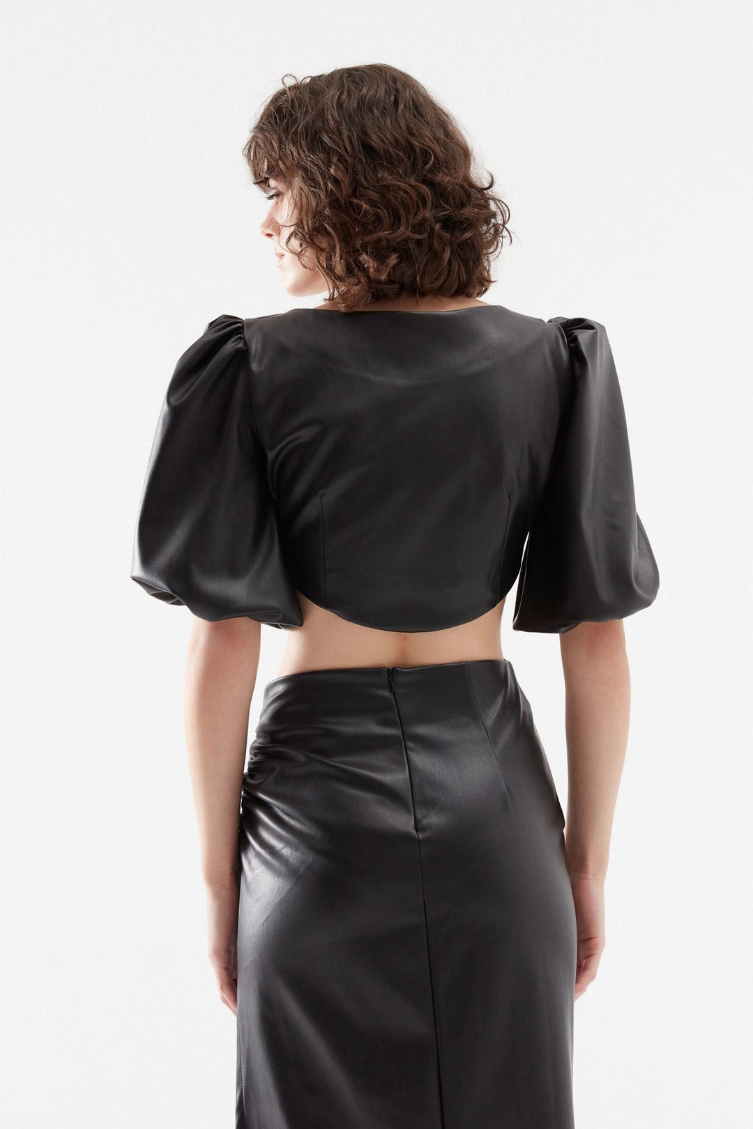 Deri Balon Kol Bluz Siyah
