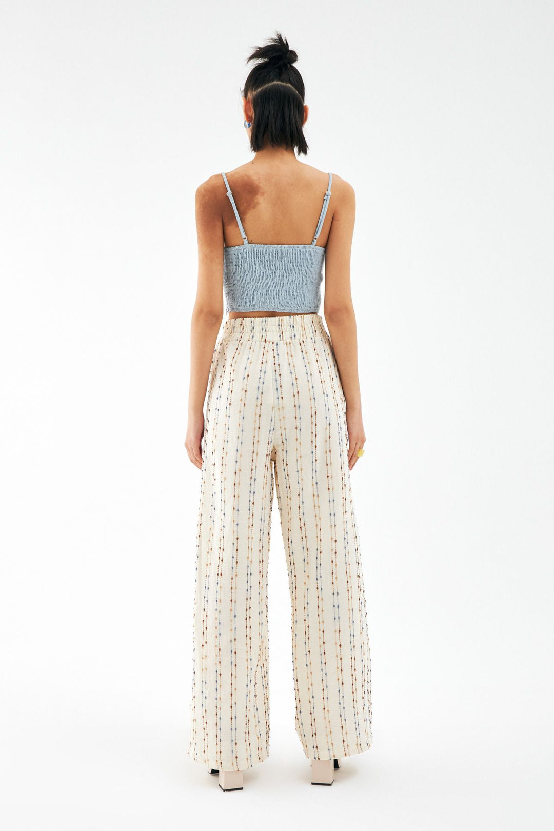 Dokulu Yüksek Bel Pantolon Naturel