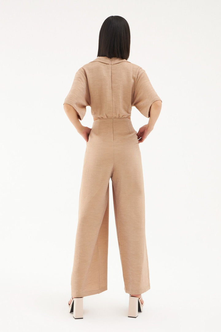 Cut Out Sparkly Jumpsuit Beige