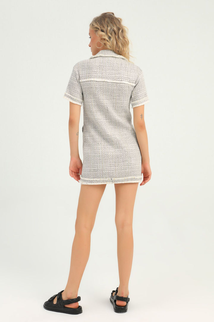 Double Breasted Tweed Dress Black