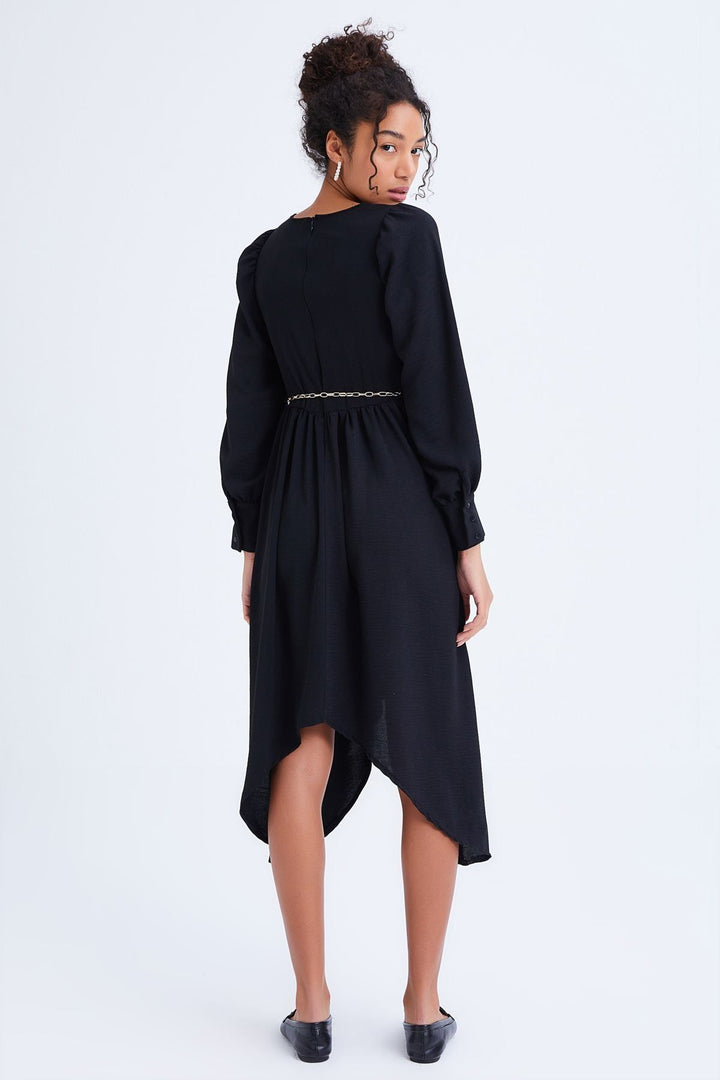 Chain Belt Asymmetrical Dress Black