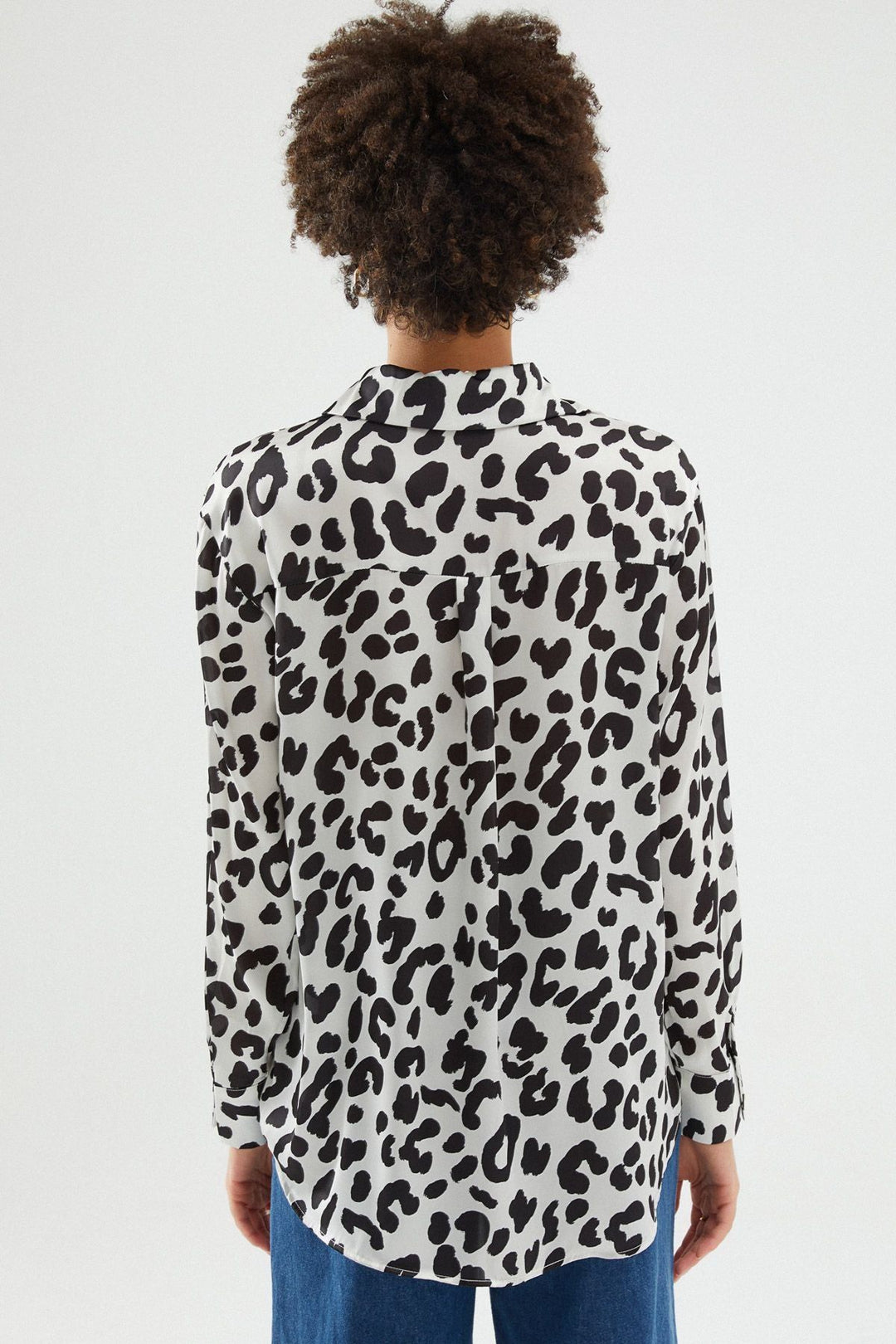 Desenli Saten Gömlek Siyah