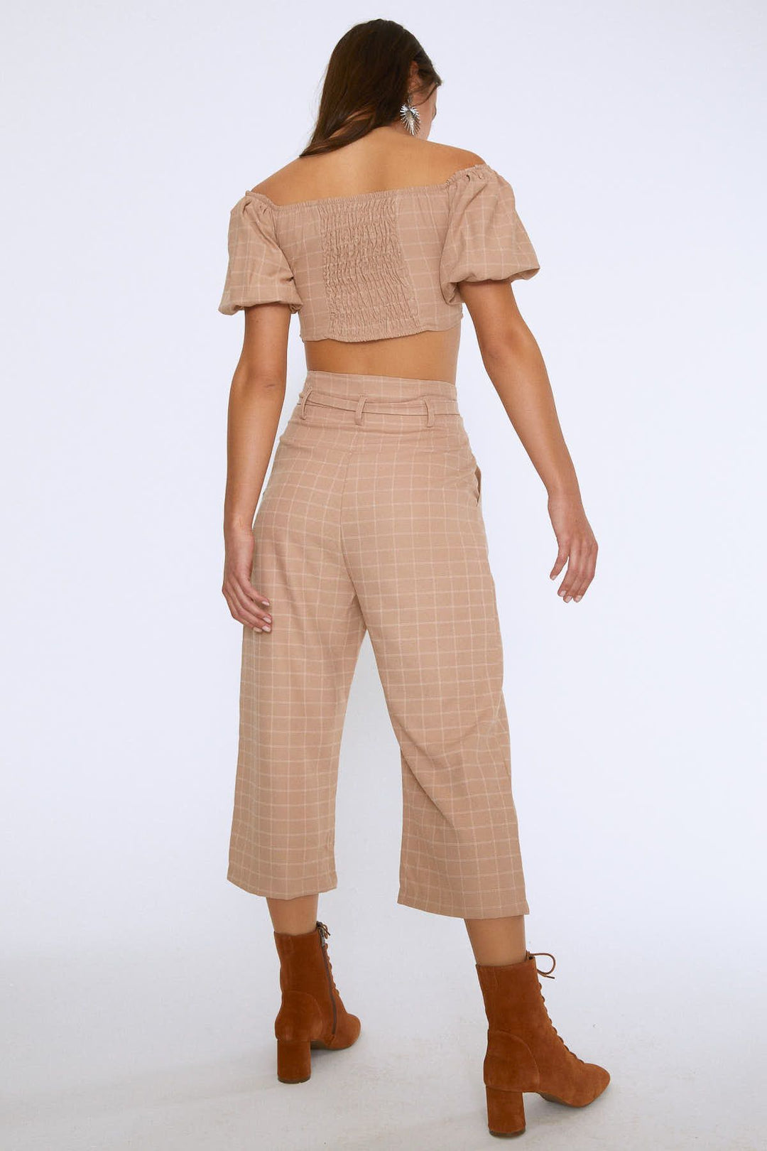 Waist Belted Wide Leg Trousers Beige