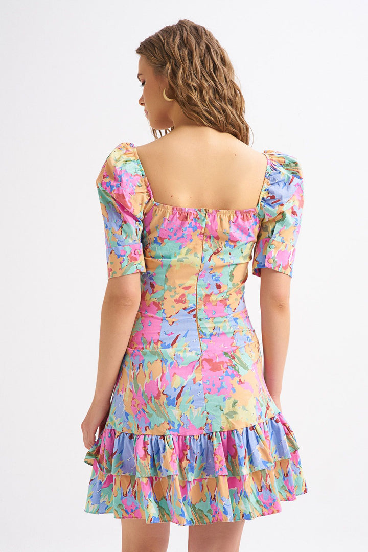 Patterned Lacing Detailed Dress Light Blue