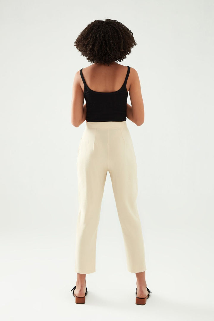 Düğme Detaylı Pantolon Bej
