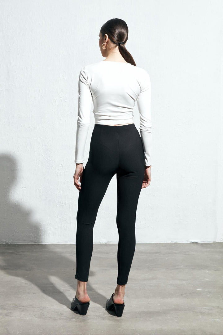 Taşlı Düğmeli Tayt Siyah