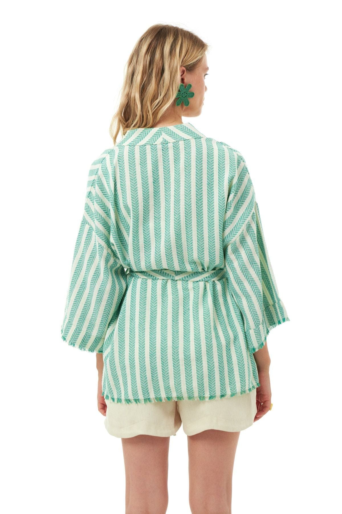 Pocket Detailed Kimono Green