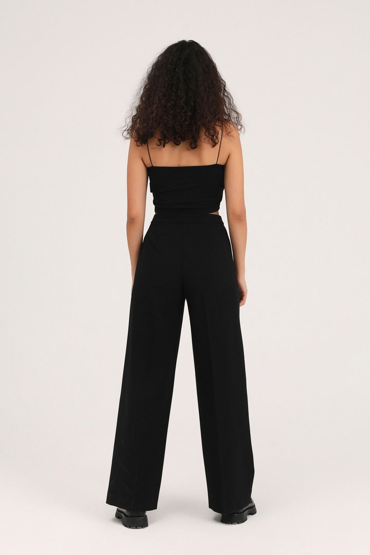 Bol Paça Kumaş Pantolon Siyah