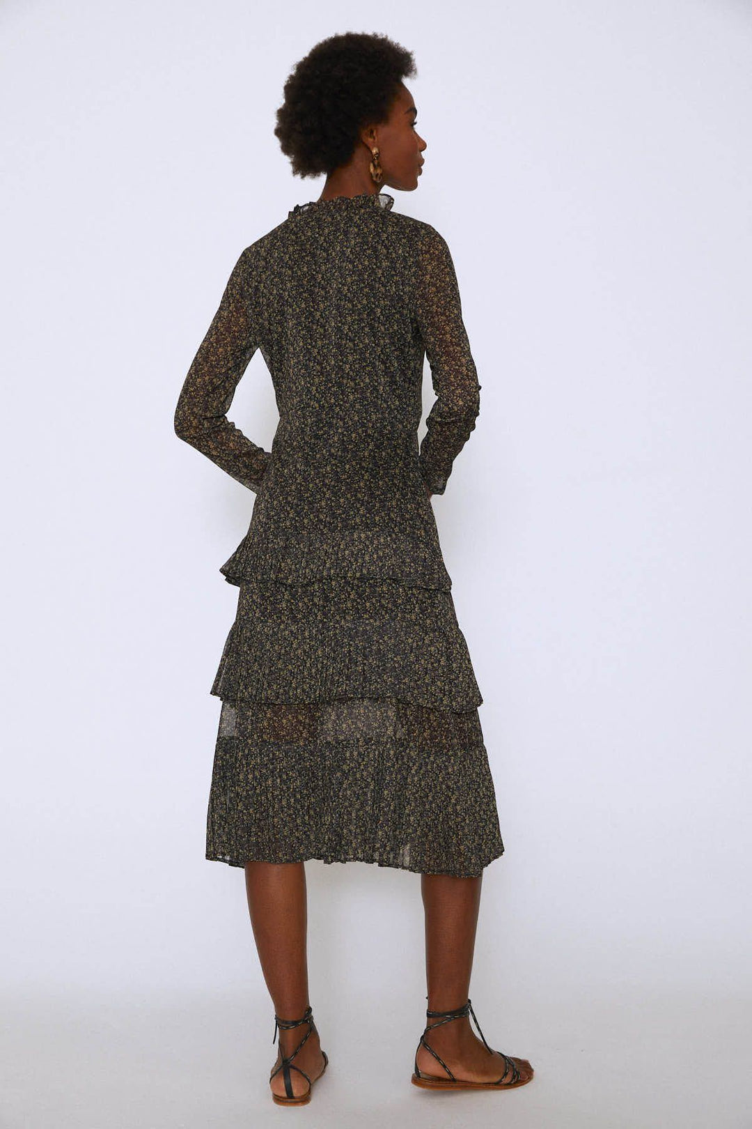 Pleated Crispy Flower Dress Khaki