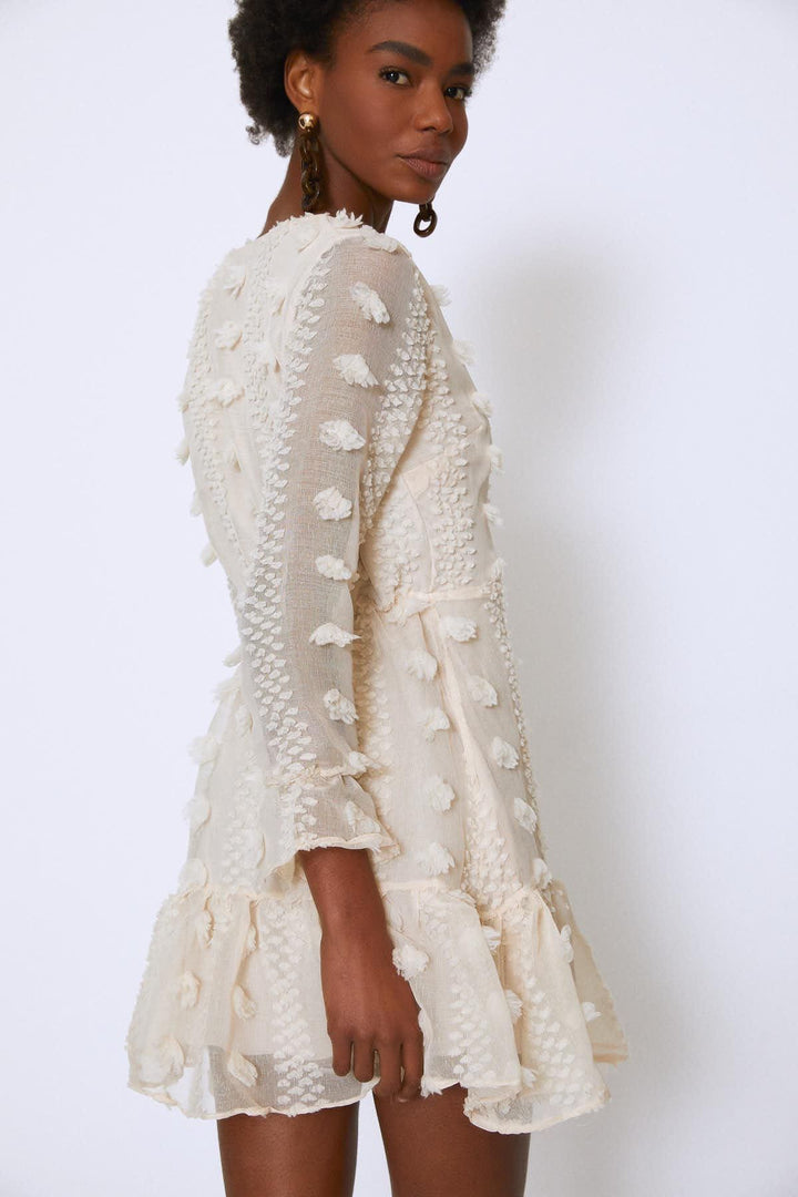 Double Breasted Lace Dress Beige