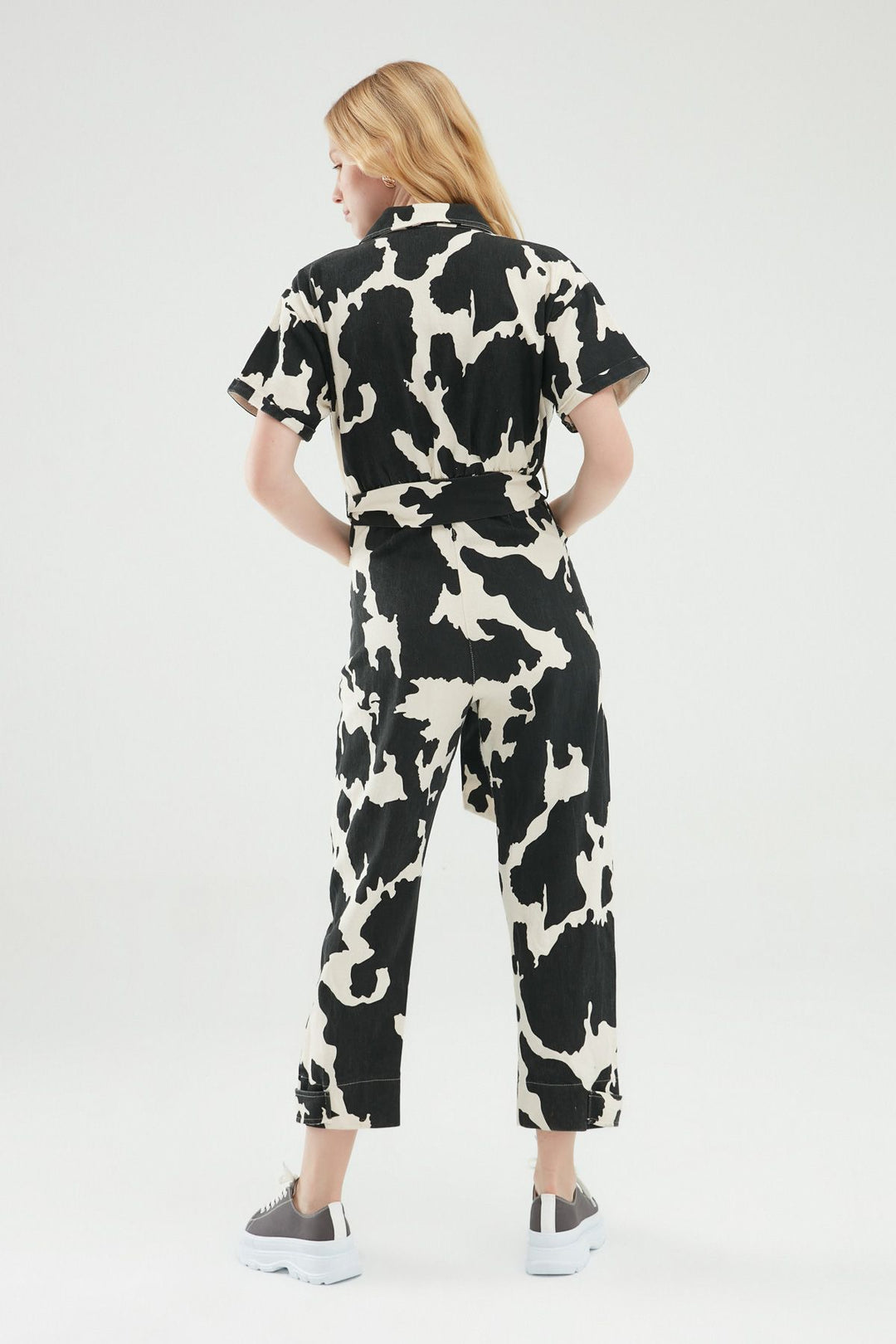 Gabardine Shirt Collar Jumpsuit Black