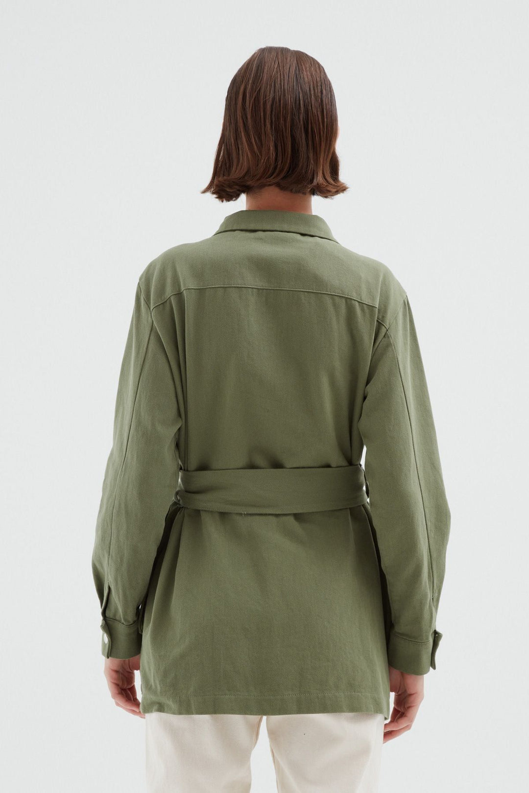 Belted Pocket Long Jacket Khaki