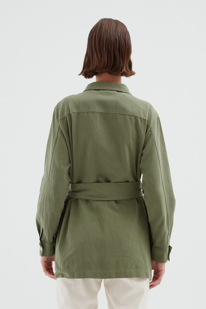 Belted Pocket Long Jacket Khaki