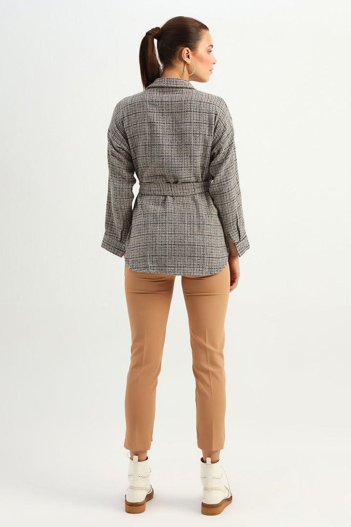 Beli Bağlamalı Tüvit Gömlek Bej