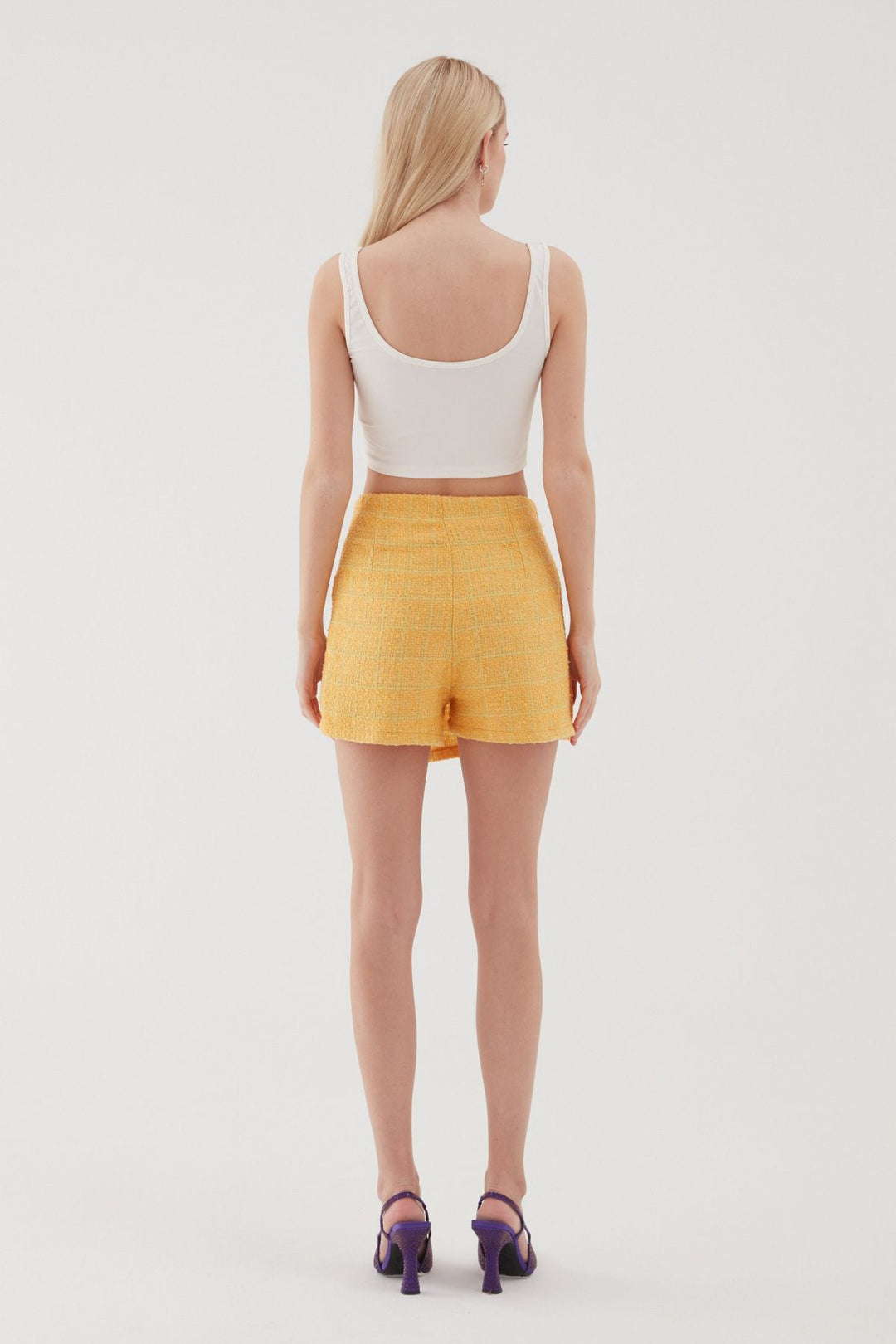 Tüvit Desenli Mini Şort Etek Açık Oranj