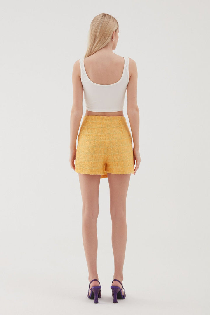 Tüvit Desenli Mini Şort Etek Açık Oranj