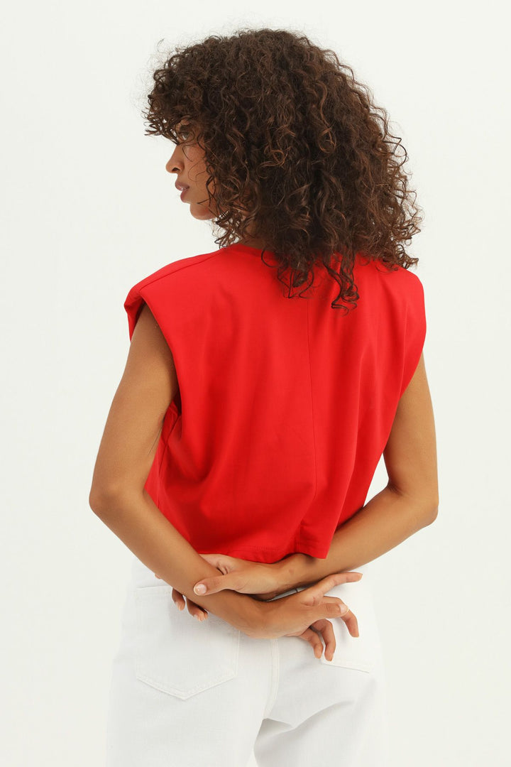 Vatkalı Basic Crop Tişört Kırmızı
