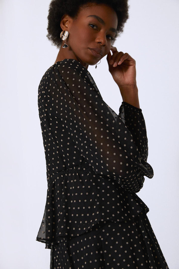 Buttoned Front V-Neck Layered Dress Black