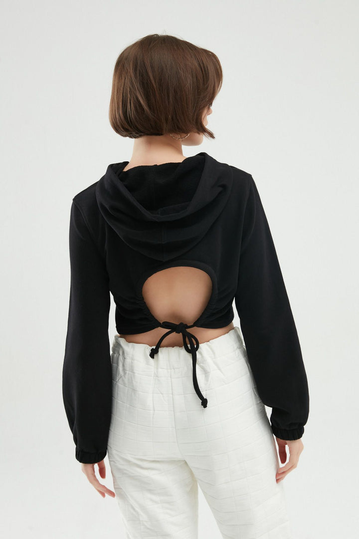 Low Back Crop Sweatshirt Black