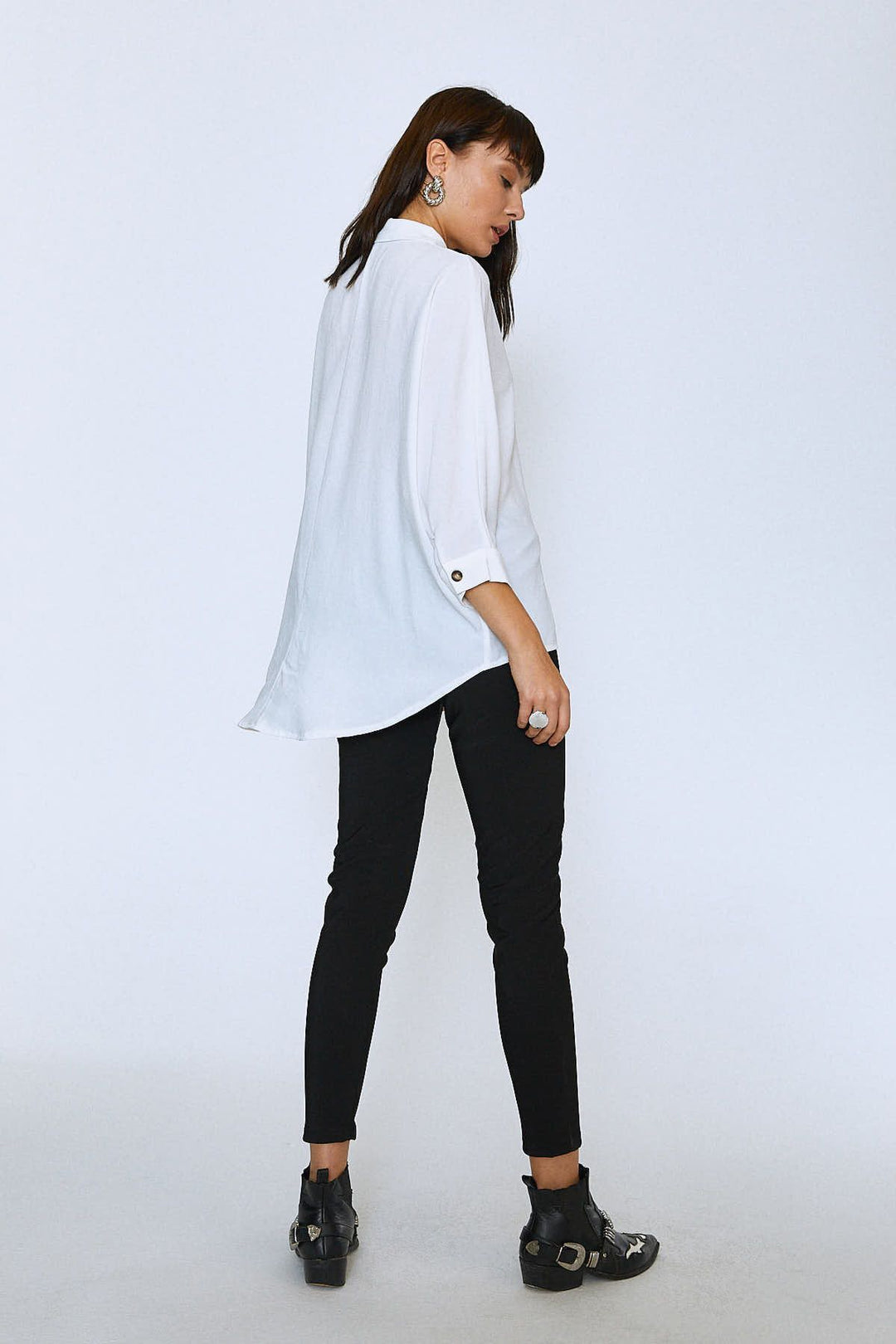 Uzun Oversize Cepli Gömlek Ekru