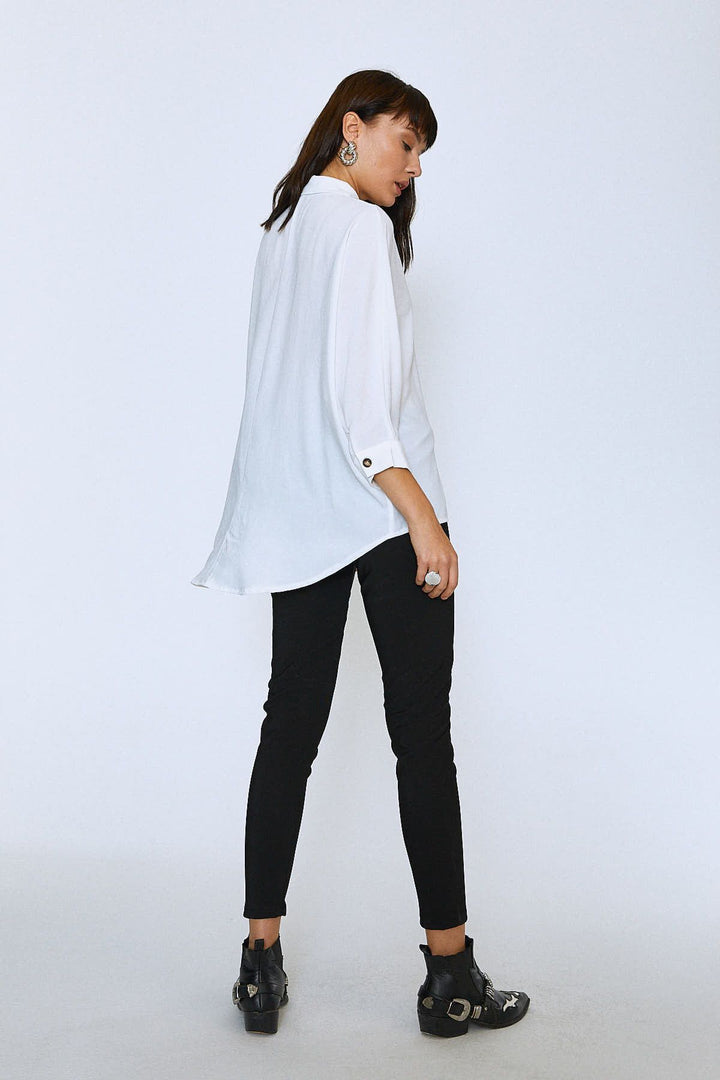 Uzun Oversize Cepli Gömlek Ekru